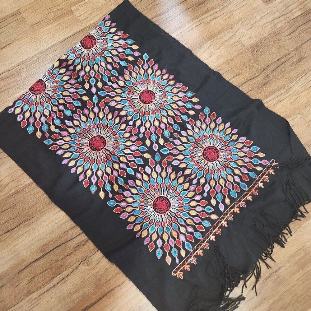 Beautiful Black Mandala Pashmina Shawl Wrap Pink Teal Blue Red Multi Fringe